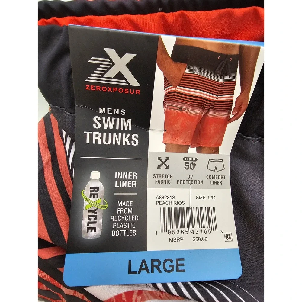 ZeroXposur Mens Swim Trunks Peach Rios Striped Palm Board Shorts‎ A88231S Large